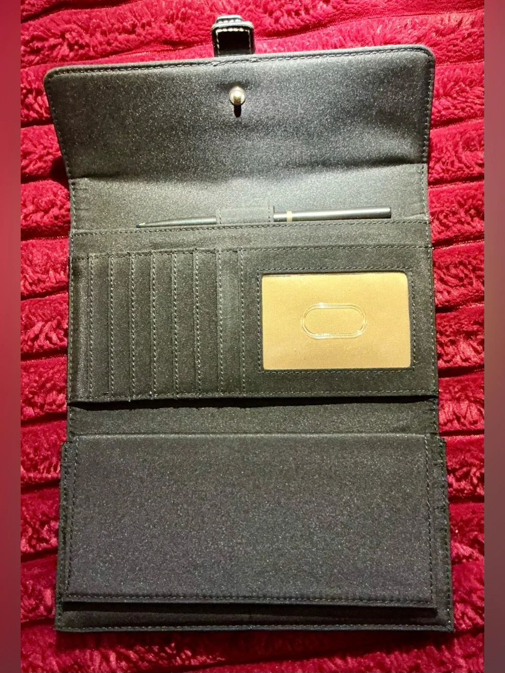 Woman’s Black Buckle-Strap Clutch Wallet